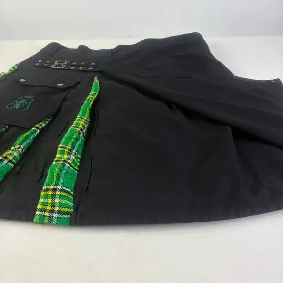 Tartan Green Plaid Pleated Hybrid Utility Kilt Sz XL - Picture 8 of 9